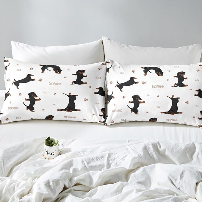 Feelyou Sausage Dog Bedding Set Boys Dachshund Comforter Set for Kids Teens Ultra Soft Puppy Dog Comforter Kawaii Pet Brown Duvet Set Room Decor Twin Size Quilt Set - LeafyLoom