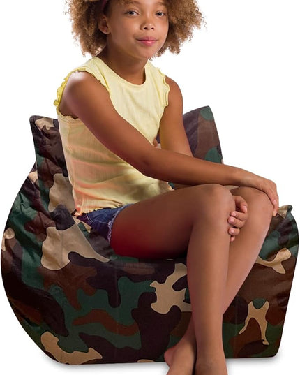 Posh Creations Structured Comfy Bean Bag Chair for Gaming, Reading and Watching TV, Newport Chair, Nylon - Camo Green - LeafyLoom
