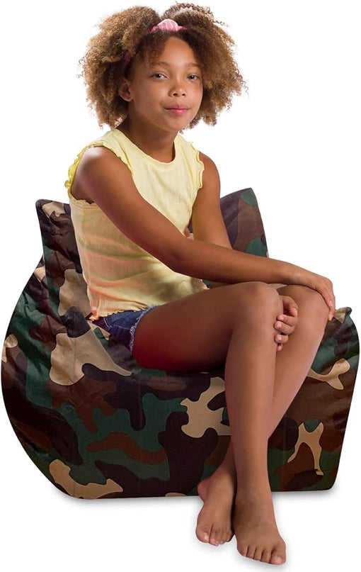Posh Creations Structured Comfy Bean Bag Chair for Gaming, Reading and Watching TV, Newport Chair, Nylon - Camo Green - LeafyLoom