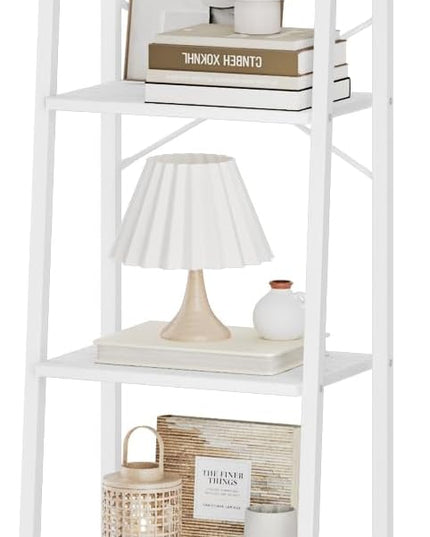 Ladder Shelf, Bookshelf Bookcase, Freestanding Corner Storage Shelve with 2 Hooks for Home Office, Living Room, Kitchen, Bedroom, Industrial, 6-Tier White BC13313W - LeafyLoom