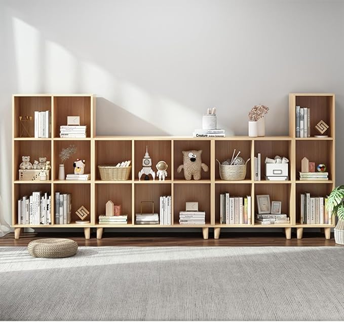 IOTXY Open Cube Low Bookcase - 3-Tier Freestanding Storage Display Cabinet Organizer with Legs for Home Office, 6-Cubes Open Shelf Short Bookshelf, Oak - LeafyLoom