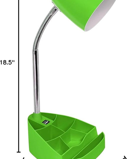 Simple Designs LD1056-GRN Gooseneck Organizer Desk Lamp with iPad/Tablet Stand or Book Holder and USB Port, Green - LeafyLoom