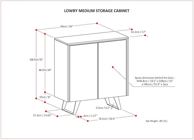 SIMPLIHOME Lowry 39 Inch Wide Modern Industrial Medium Storage Cabinet in SOLID WALNUT WOOD, For the Living Room, Entryway and Family Room - LeafyLoom