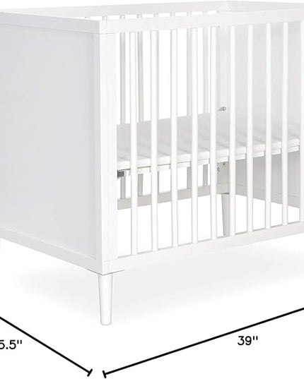Lucas Mini Modern Crib with Rounded Spindles in White , 39x25.5x33 Inch (Pack of 1) - LeafyLoom