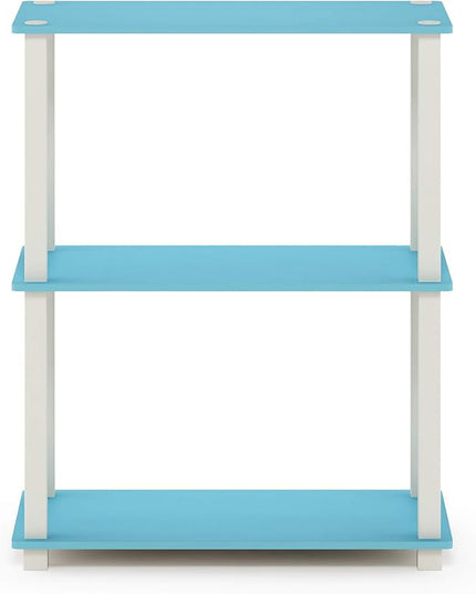 Furinno Turn-S-Tube 3-Tier Compact Multipurpose Shelf Display Rack with Square Tube, Light Blue/White - LeafyLoom