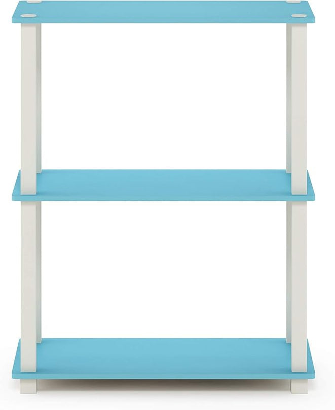 Furinno Turn-S-Tube 3-Tier Compact Multipurpose Shelf Display Rack with Square Tube, Light Blue/White - LeafyLoom