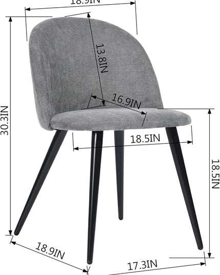 FurnitureR Upholstered Fabric Dining Chair Mid Back Armless with Wood Legs for Home Kitchen Bedroom Living Room, Set of 2, Grey - LeafyLoom