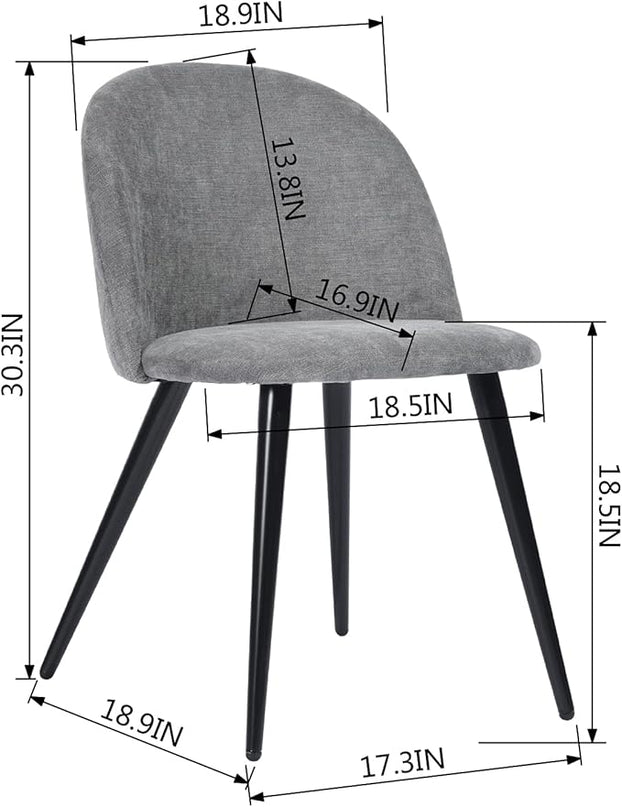 FurnitureR Upholstered Fabric Dining Chair Mid Back Armless with Wood Legs for Home Kitchen Bedroom Living Room, Set of 2, Grey - LeafyLoom