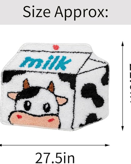 Milk Cow Bathroom Rugs Milk Box Shaped Animals Non Slip Cute Bath Rug Soft Absorbent Microfiber Bathtub Door Mat for Bathroom Kitchen Floor Tub Shower Rug Black White - LeafyLoom