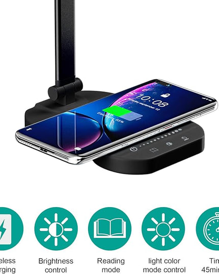LED Desk Lamp, Dimmable Table Lamp for Reading,Lamp with USB Charging Port, 5 Lighting Modes, Sensitive Control, 45 Minutes Auto-Off Timer, Eye-Caring Lamp (Black) - LeafyLoom