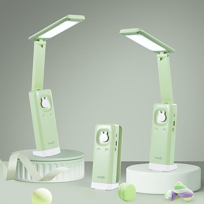 VAVOFO Cordless Desk Lamp, 6000mAh Battery Powered Desk Lamp, Foldable Desk Lamp, Three Color Temperatures, USB C Rechargeable Desk Lamp, Ideal Cute Desk Accessory for Students and Home Offices - LeafyLoom
