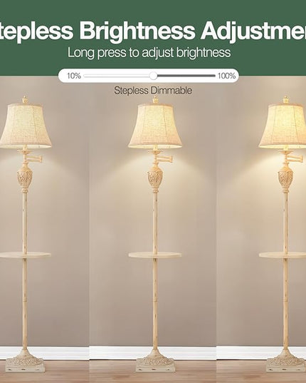 Traditional LED Floor Lamp with 350° Adjustable Swing Arm Lamp – Vintage Standing Pole lamp for Living Room, Bedroom and Office – Rustic Upright Floor Light for Home Décor with Silk Fabric Shade - LeafyLoom