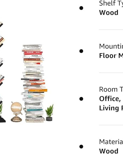 Topfurny Tree Bookshelf, 9-Tier Shelf Rustic Brown Bookcase, Retro Wood Storage Rack for CDs/Movies/Books, Anti-Fall Utility Organizer Shelves for Living Room, Bedroom, Home Office, Black - LeafyLoom
