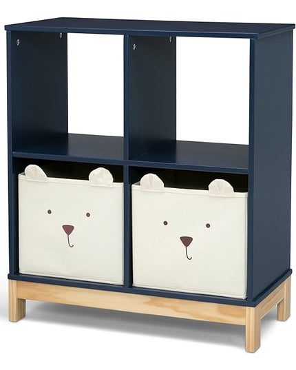 Delta Children babyGap Graham 4-in-1 Convertible Crib with Storage Drawer + Brannan Bear Bookcase with Bins + Brannan Bear Wall Shelf with 4 Hooks, Navy/Light Blue (Bundle) - LeafyLoom