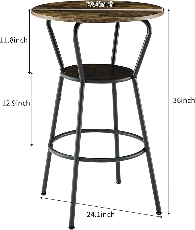 3 Pieces Bistro Table and Chairs Set, Round Counter Height Bar Table with Storage Shelf and 2 Stools with Backrest & Footrest, for Dining Room, Kitchen, Bar, Small Space, Rustic Brown - LeafyLoom