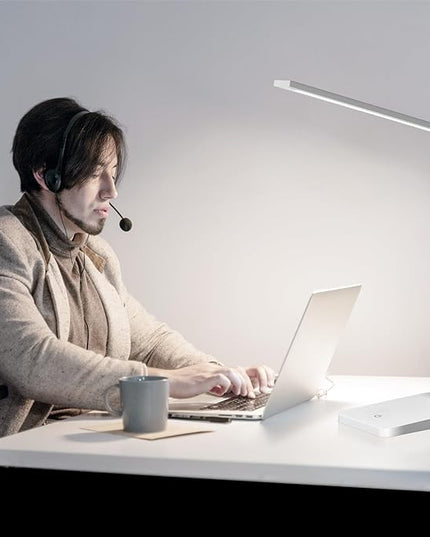 LED Desk Lamp for Home Office, 3 Levels Dimmable Desk Light with USB Charging Port, Small Study Lamp, Reading Light for Table, White, 5000K - LeafyLoom