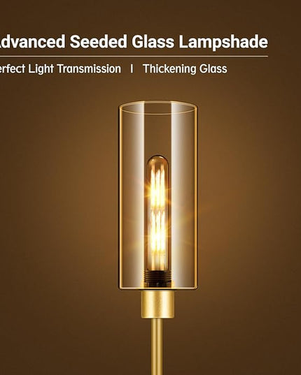 BoostArea Floor Lamp for Living Room, Gold Modern Standing Lamp Stand Up Lamp with Glass Lampshade, Simple Design Floor Lamp Pole Lamp Tall Lamps for Bedroom, Living Room, Office, Kids Room, Reading - LeafyLoom