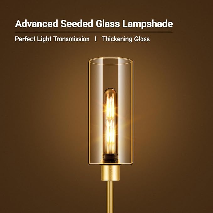 BoostArea Floor Lamp for Living Room, Gold Modern Standing Lamp Stand Up Lamp with Glass Lampshade, Simple Design Floor Lamp Pole Lamp Tall Lamps for Bedroom, Living Room, Office, Kids Room, Reading - LeafyLoom