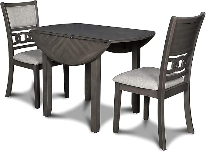 New Classic Furniture Gia Drop Leaf Dining Table with Two Chairs, 42-Inch, Gray - LeafyLoom