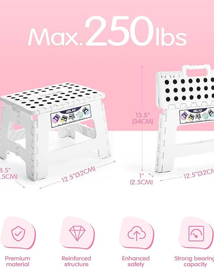 Delxo 9” Folding Step Stool in White,1 Pack Premium Heavy Duty Foldable Stool for Kids,Portable Collapsible Plastic Step Stool,Non Slip Folding Stools for Kitchen Bathroom Bedroom - LeafyLoom