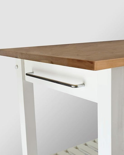 Casual HOME Kitchen Island with Solid American Top, White & Cherry Natural - LeafyLoom