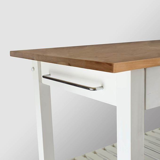 Casual HOME Kitchen Island with Solid American Top, White & Cherry Natural - LeafyLoom