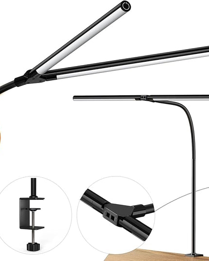 Quntis Double Head LED Tall Desk Lamp for Home Office, 31.5-inch Foldable Computer Desk Light with Clamp, Dimmable Dual Monitor Light Bar for Curved Screen Architect Drafting Design - 32 Modes - LeafyLoom
