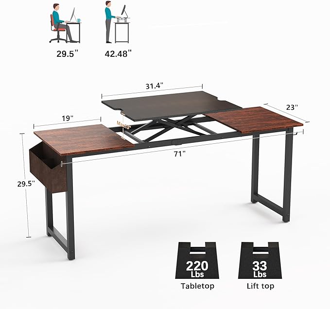 Adjustable Height Standing Desk Whole Piece 71x23 Inch Desktop Home Office Computer Workstation Sit Stand up Desk(71inch)… - LeafyLoom