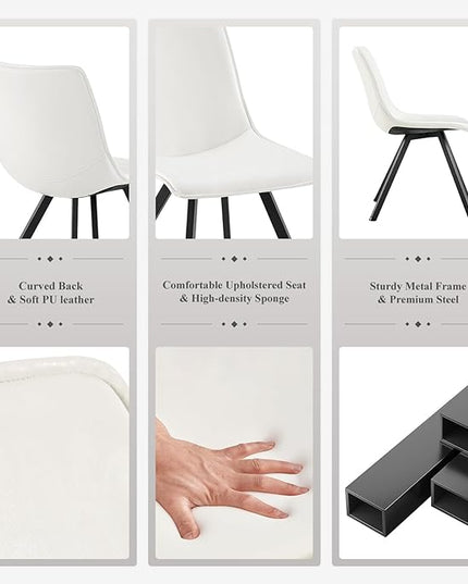 COLAMY PU Leather Dining Chairs Set of 2, High Back Modern Upholstered Dining Room Kitchen Side Chair with Metal Legs for Home/Living Room/Bedroom/Office, White - LeafyLoom