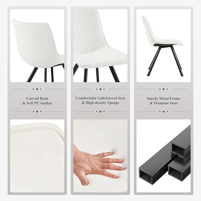 COLAMY PU Leather Dining Chairs Set of 2, High Back Modern Upholstered Dining Room Kitchen Side Chair with Metal Legs for Home/Living Room/Bedroom/Office, White - LeafyLoom