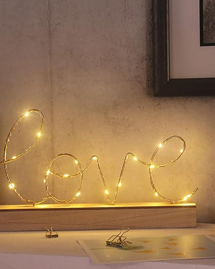GUOCHENG Love Alphabet Letter Light Battery Operated LED Table Lamps Love Romantic Decorative Mood Lights Starry String Night Light, Wedding Christmas Bedroom Decor(Metal Love) - LeafyLoom