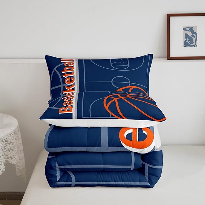 Feelyou Basketball Bedding Set King Size Gaming Sports Comforter Set for Kids Boys Girls Decor Ball Games Comforter Basketball Lover Duvet Set Bedroom Quilt Set - LeafyLoom