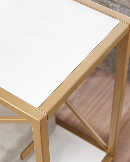 Leick Home 9217-WTGL Claudette Mixed Metal and Wood Side Table with Shelf, White/gold - LeafyLoom