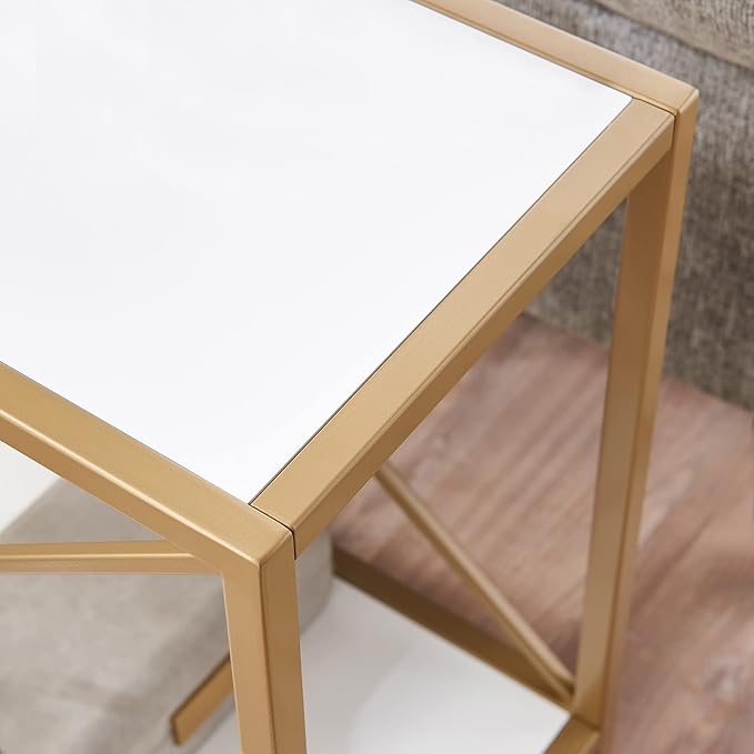 Leick Home 9217-WTGL Claudette Mixed Metal and Wood Side Table with Shelf, White/gold - LeafyLoom