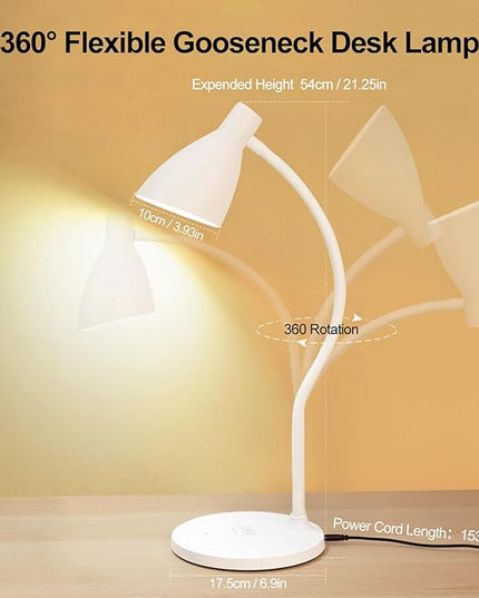 LED Desk Lamp with 15W Wireless Charger & USB Charging Port, 5 Colors, 6 Brightness Dimmable Reading Lamp Eye Care Touch Control Metal Table Lamp Flexible Gooseneck Desk Light for Home Office - LeafyLoom