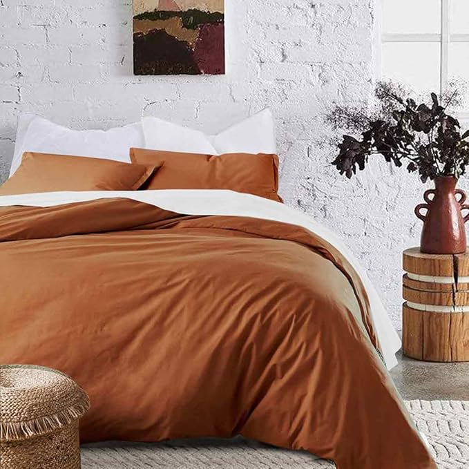 Burnt Orange King Comforter Set - 3 Piece Aesthetic Modern Terracotta Bedding Set - All Season Soft & Lightweight Microfiber Down Alternative Comforter Bed Set with 2 Pillow Shams for Women Men - LeafyLoom