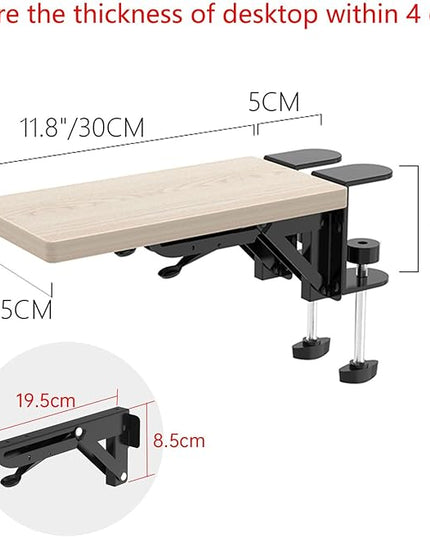 Ergonomics Desk Extender Tray, 11.8"x5.9" Punch-Free Clamp on, Foldable Keyboard Drawer Tray, Table Mount Arm Wrist Rest Shelf, Computer Elbow Arm Support - LeafyLoom