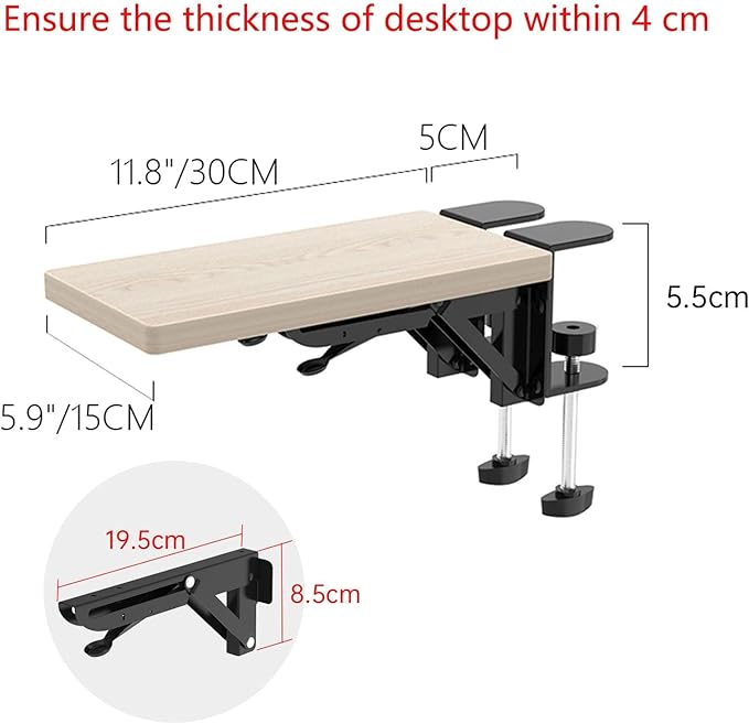 Ergonomics Desk Extender Tray, 11.8"x5.9" Punch-Free Clamp on, Foldable Keyboard Drawer Tray, Table Mount Arm Wrist Rest Shelf, Computer Elbow Arm Support - LeafyLoom