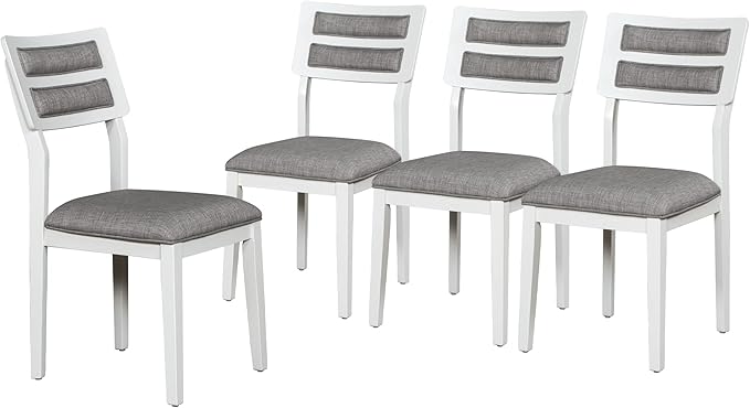 6-Piece Dining Set, Traditional Solid Wood Table with 4 Upholstered Chairs and Bench for Kitchen and Living Room, White+Gray - LeafyLoom