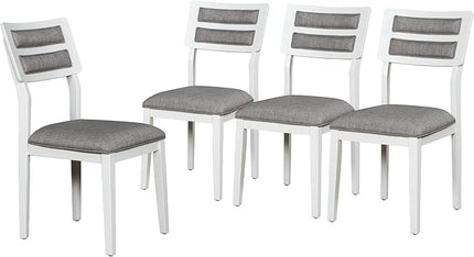 Classic and Traditional Dining Set for 5-6, includes Kitchen Table, 4 Upholstered Chairs & Bench, White+Gray, 60" L x 36" W x 30" H - LeafyLoom