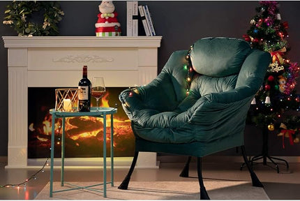 HollyHOME Modern Fabric Large Lazy Chair, Accent Oversized Comfy Reading Chair, Thick Padded Cozy Lounge Chair with Armrest, Leisure Sofa Chair for Living Room, Bedroom, Dorm, Dark Atrovirens - LeafyLoom