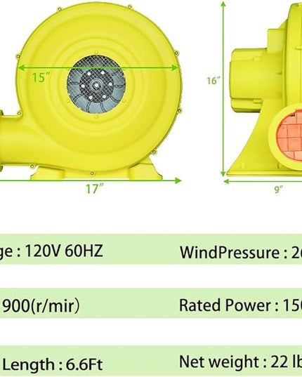 1500W (2HP) Air Blower, Commercial Inflatable Bouncer Blower, Perfect for Inflatable Bounce House, Jumper, Bouncy Castle… - LeafyLoom