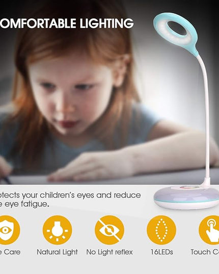 mafiti LED Desk Lamp Cordless Rechargeable Battery Operated Table Light Adjustable Gooseneck Dimmable Touch Control Color Changing RGB Eye-Caring Base Night Light for Kids with USB Charging Cable - LeafyLoom