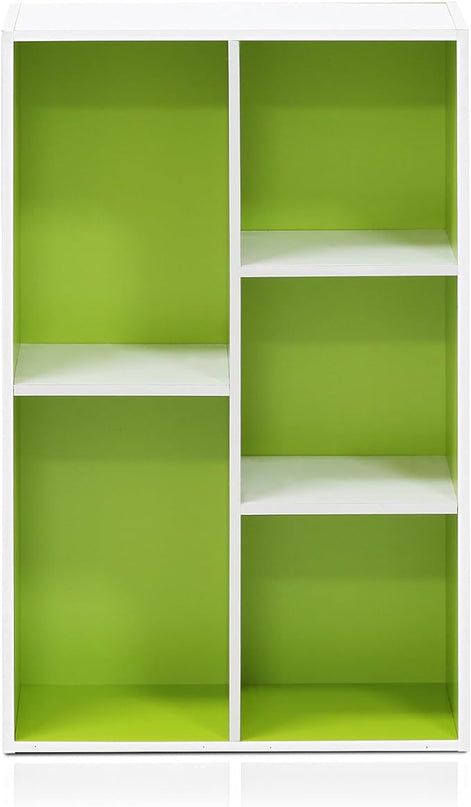 Furinno Luder Bookcase / Book / Storage , 5-Cube, White/Green - LeafyLoom