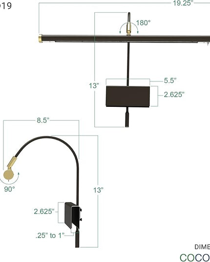Cocoweb 19" Dimmable Adjustable Energy-efficient LED Grand Piano Clip-on Lamp with Rotational Light Shade - Mahogany Bronze with Brass Accents - GPLED19MBD - LeafyLoom