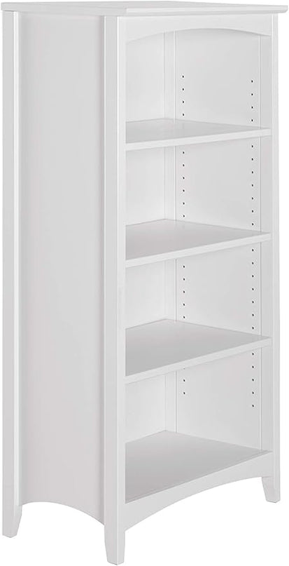 Camaflexi Shaker Style 4 Shelf Bookcase / Solid Wood / 48 inch High / Adjustable Shelving / Closed Back / Display Bookshelf for Living Room, Bedroom, Home and Office, White - LeafyLoom