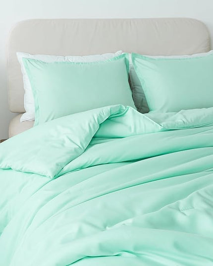 Full Size Sage Green Comforter Set, Solid Lightweight Down Alternative Soft Boho Bedding Comforter Set, Fluffy Microfiber Skin-Friendly Comforter for All Seasons with Pillowcases - LeafyLoom