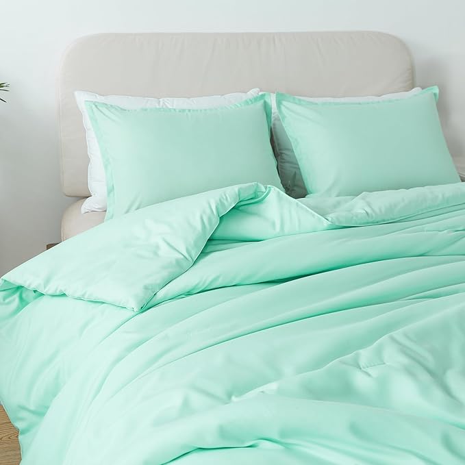 Sage Green Comforter Set Twin Size, Lightweight Down Alternative Soft Boho Bedding Comforter Set, Breathable Fluffy Skin-Friendly Comforter (68"x90") for All Seasons with Pillowcase - LeafyLoom
