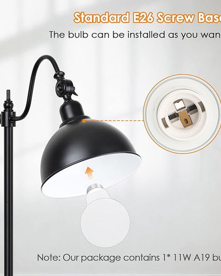 Mlambert Industrial Floor Lamp,63” LED Standing Lamp Modern with 11W A19 LED Bulb,Adjustable Head,Foot Switch,Metal Lamp for Livingroom,Stand Light - LeafyLoom