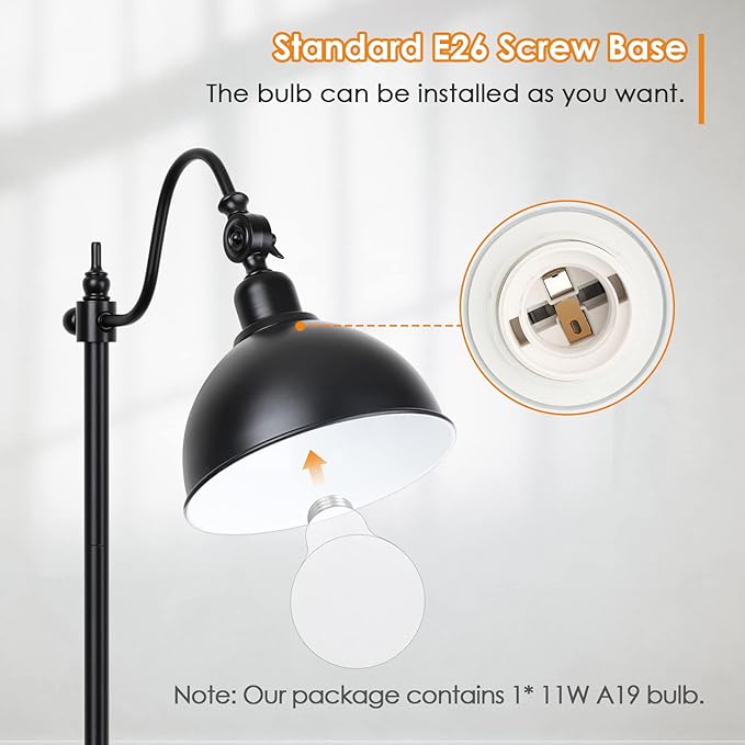 Mlambert Industrial Floor Lamp,63” LED Standing Lamp Modern with 11W A19 LED Bulb,Adjustable Head,Foot Switch,Metal Lamp for Livingroom,Stand Light - LeafyLoom